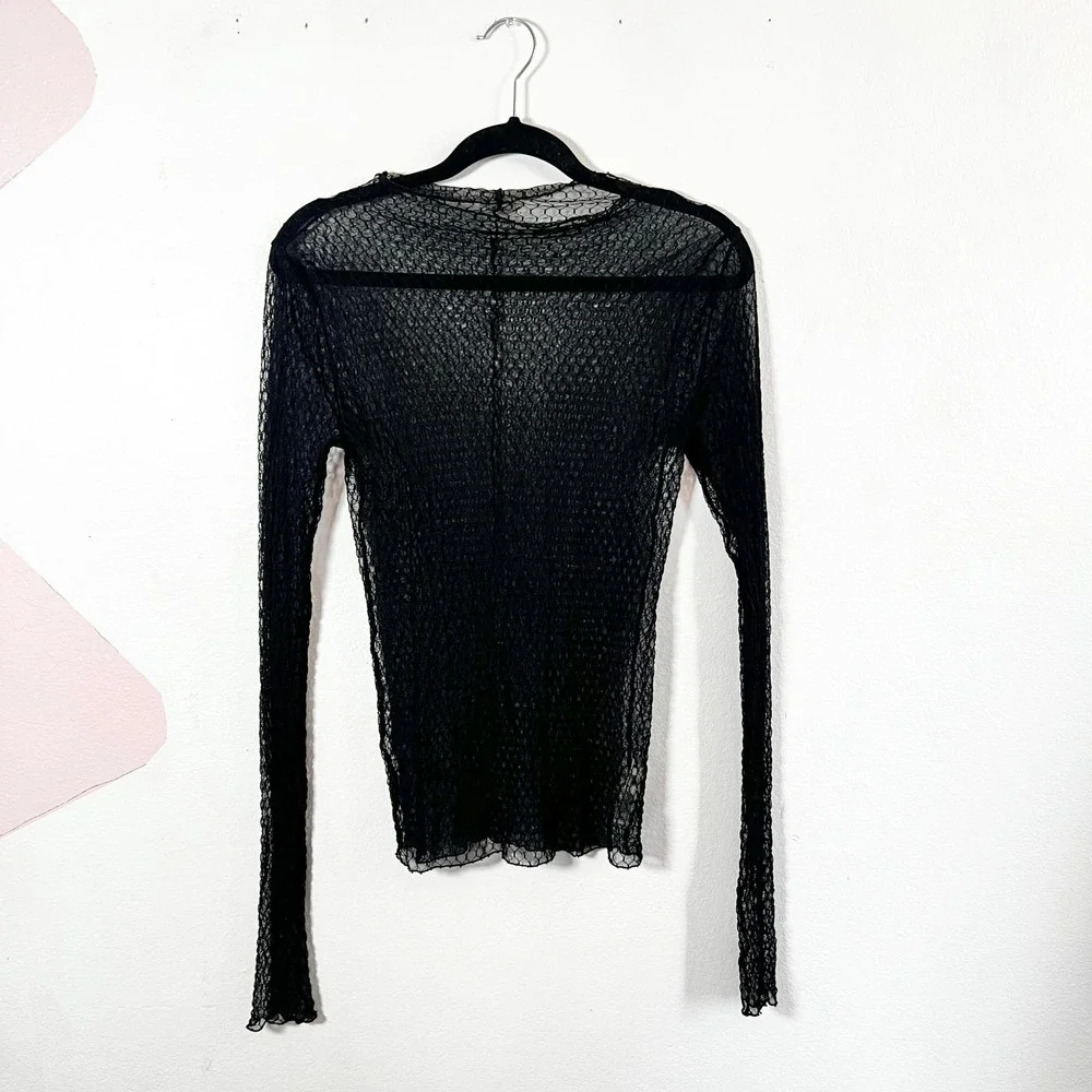 Intimately Free People Womens Sheer Mesh Layering Long Sleeve Top Black Small